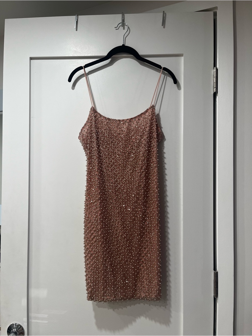 Luxxel Rose Gold Beaded Mini Slip Dress
